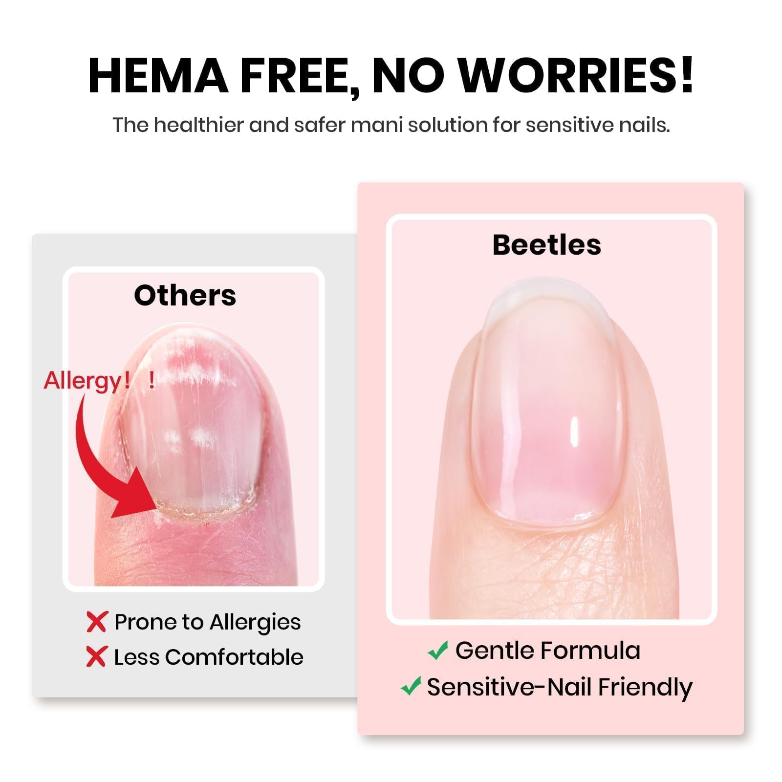 Beetles adhesivo libre de HEMA para uñas sensibles.