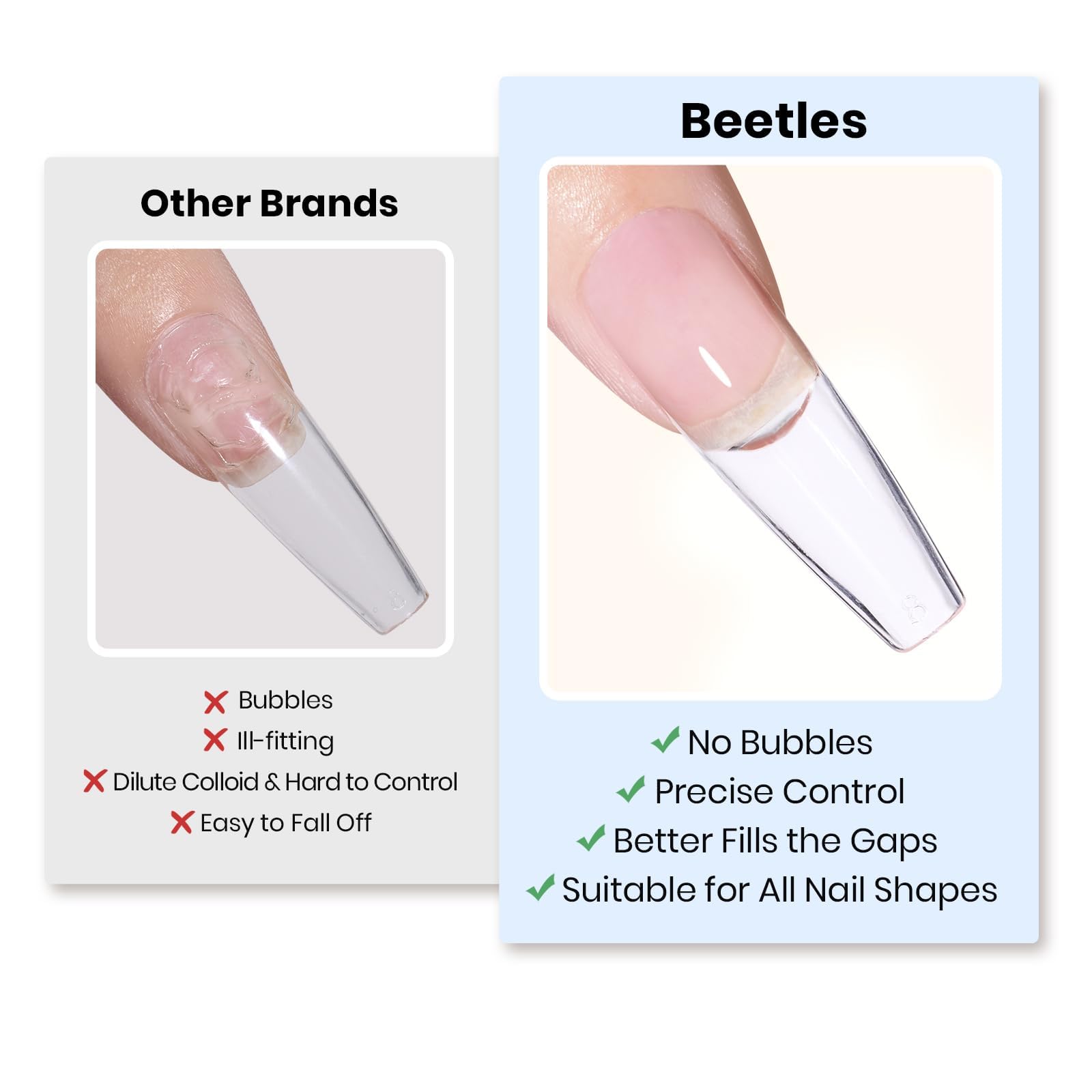 Beetles ajuste perfecto a uñas planas o curvas