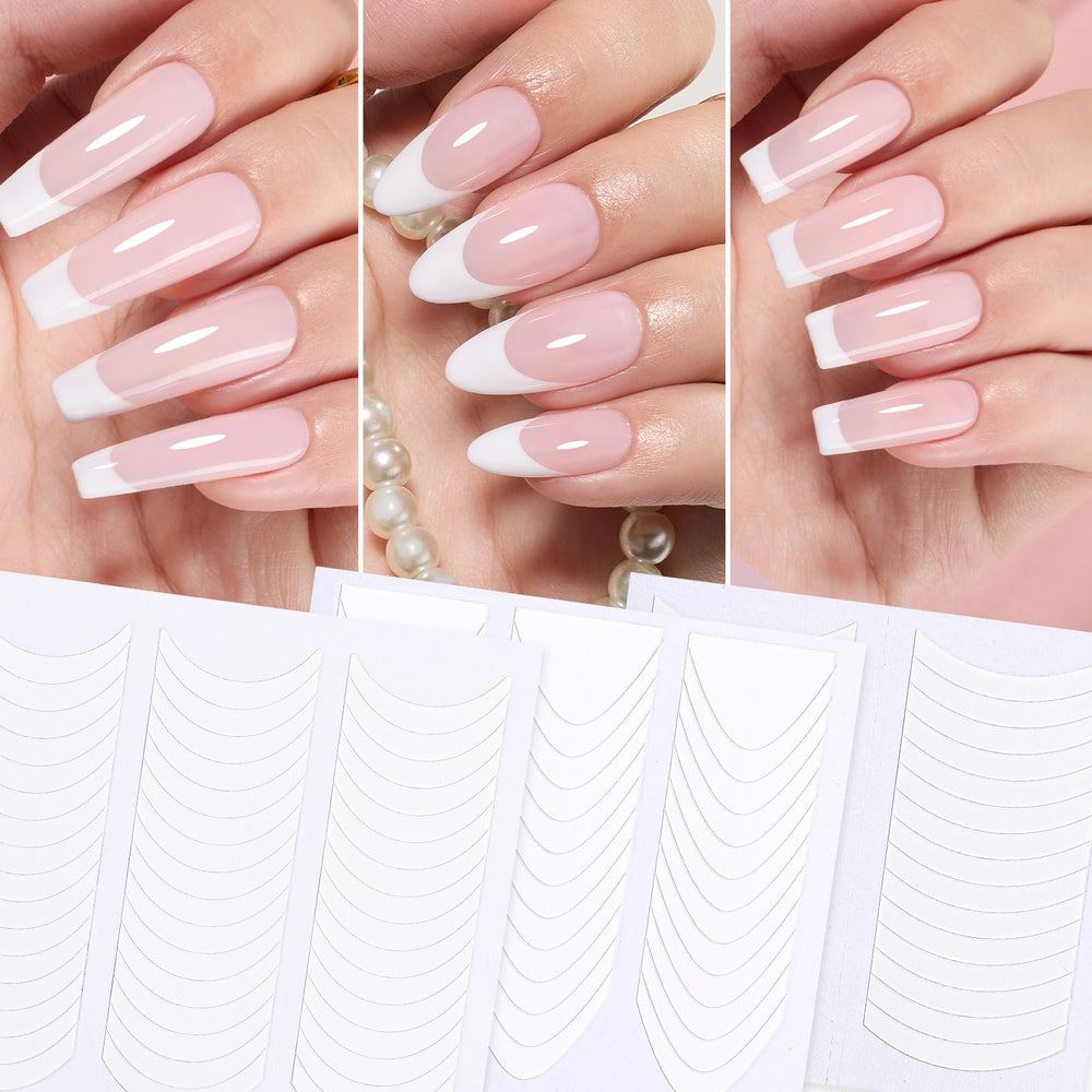 Beetles arc moon designs create elegant curves for delicate French tips.