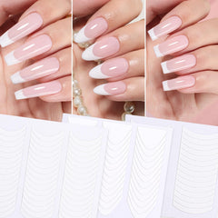 Beetles arc moon designs create elegant curves for delicate French tips.