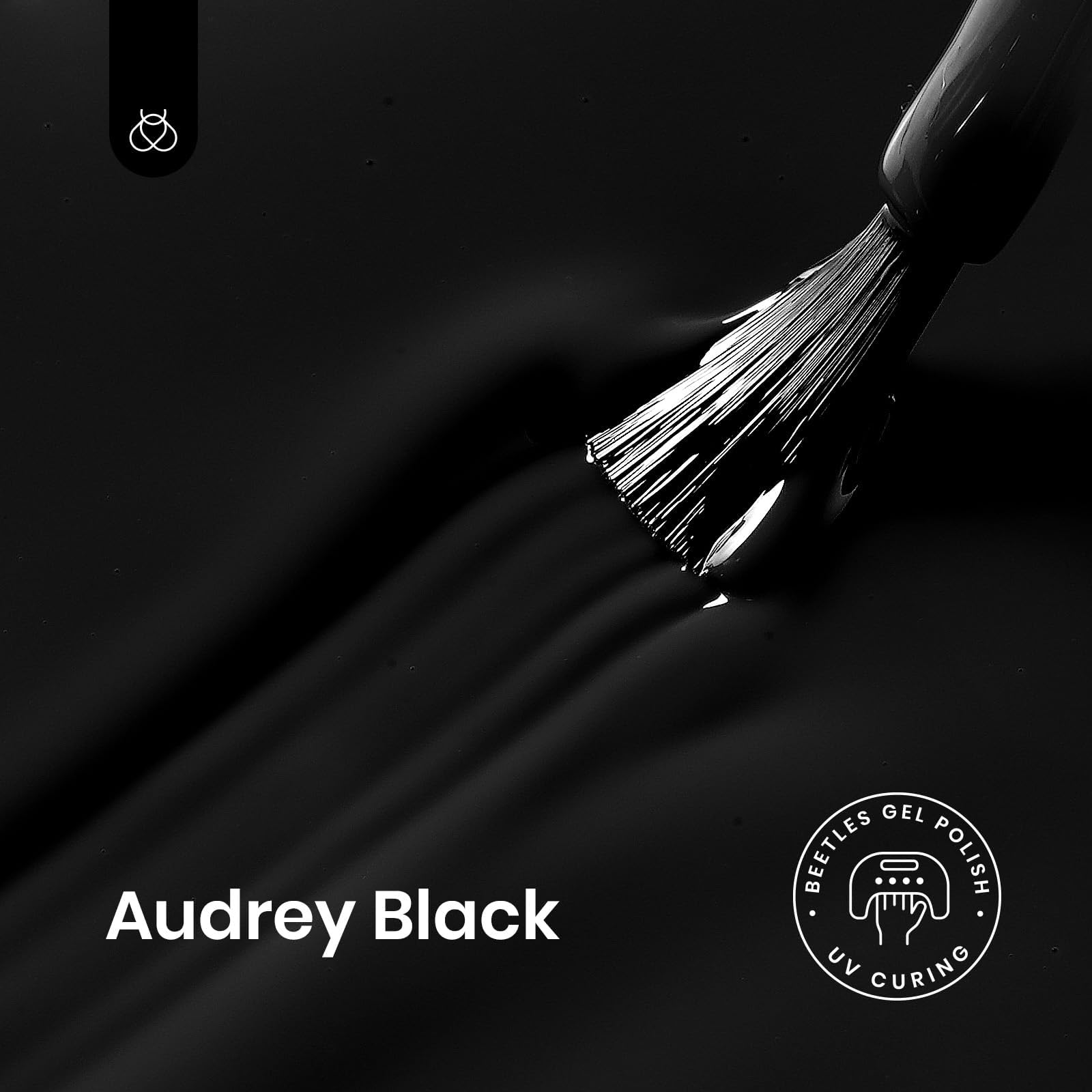 Beetles Audrey Black gel polish swatch displays deep gloss and even coverage.