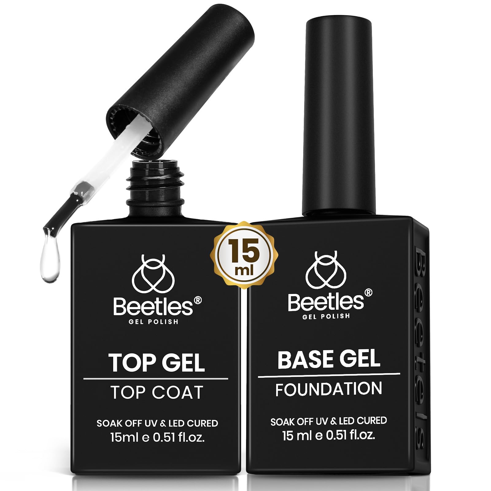 Beetles Base Coat No-Wipe 15ml bottle for long-lasting manicure.