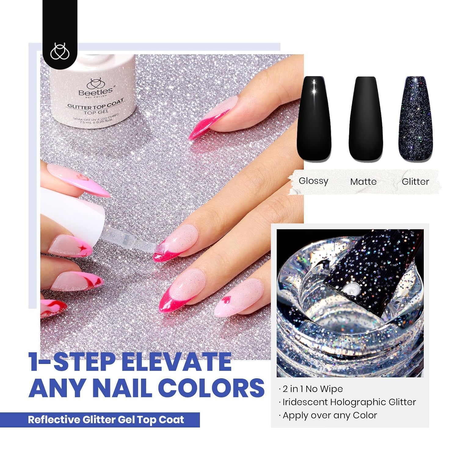 Beetles base coat no-wipe foundation for longer-lasting manicure.