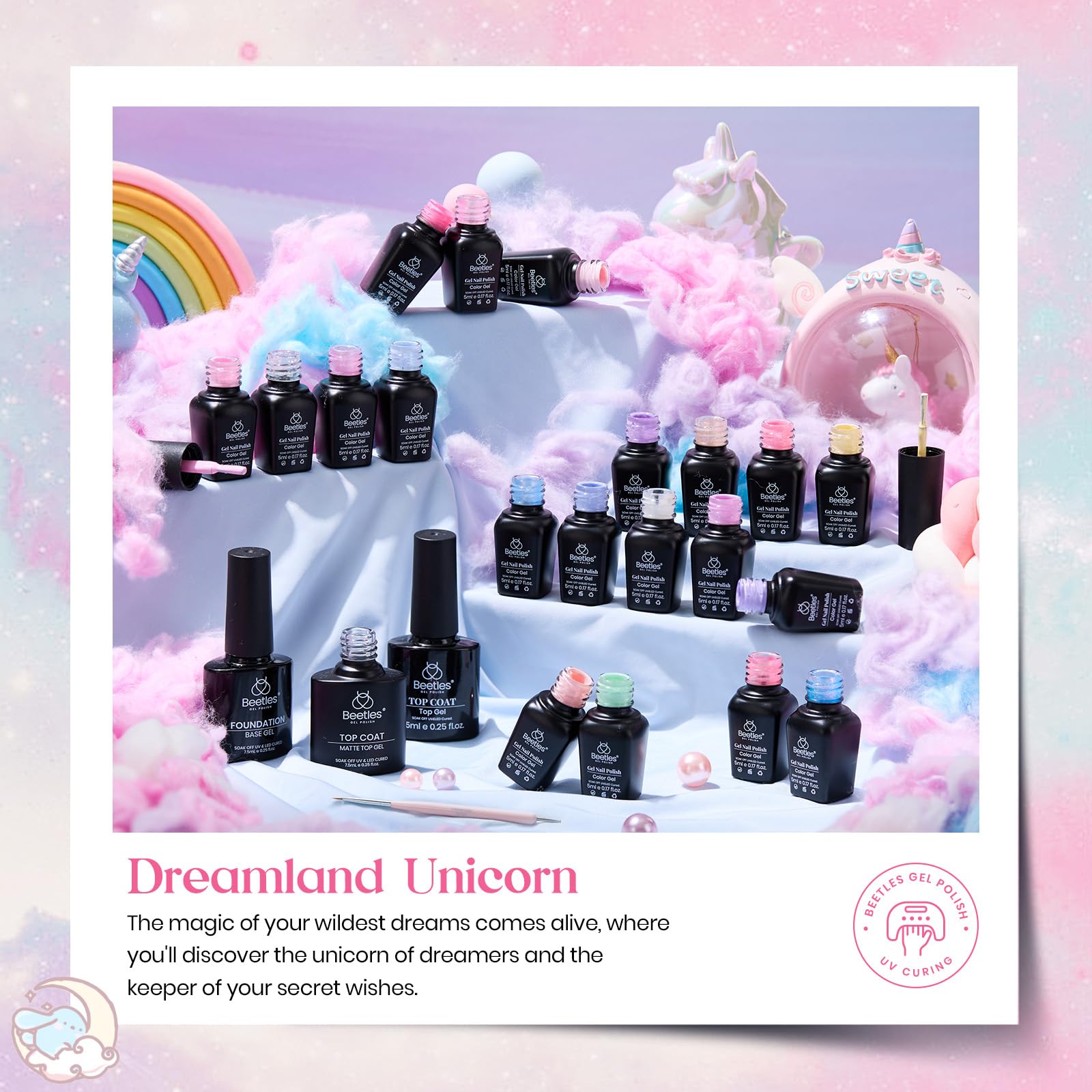 Beetles base coat and top coat duo ensures smooth application and shine.