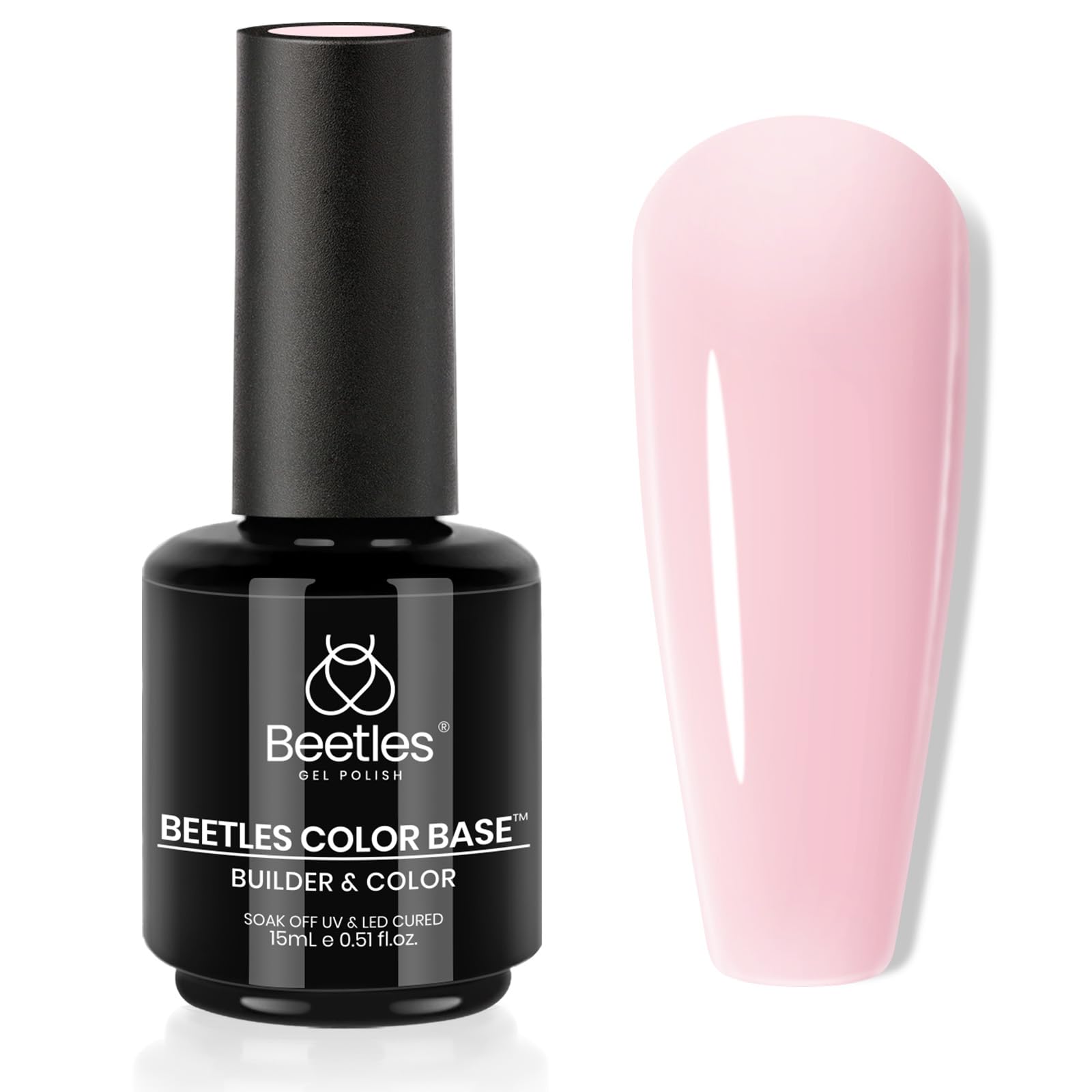 Beetles Base Rosa Neutro 15 ml: botella de gel base para uñas, protege y colorea con durabilidad.