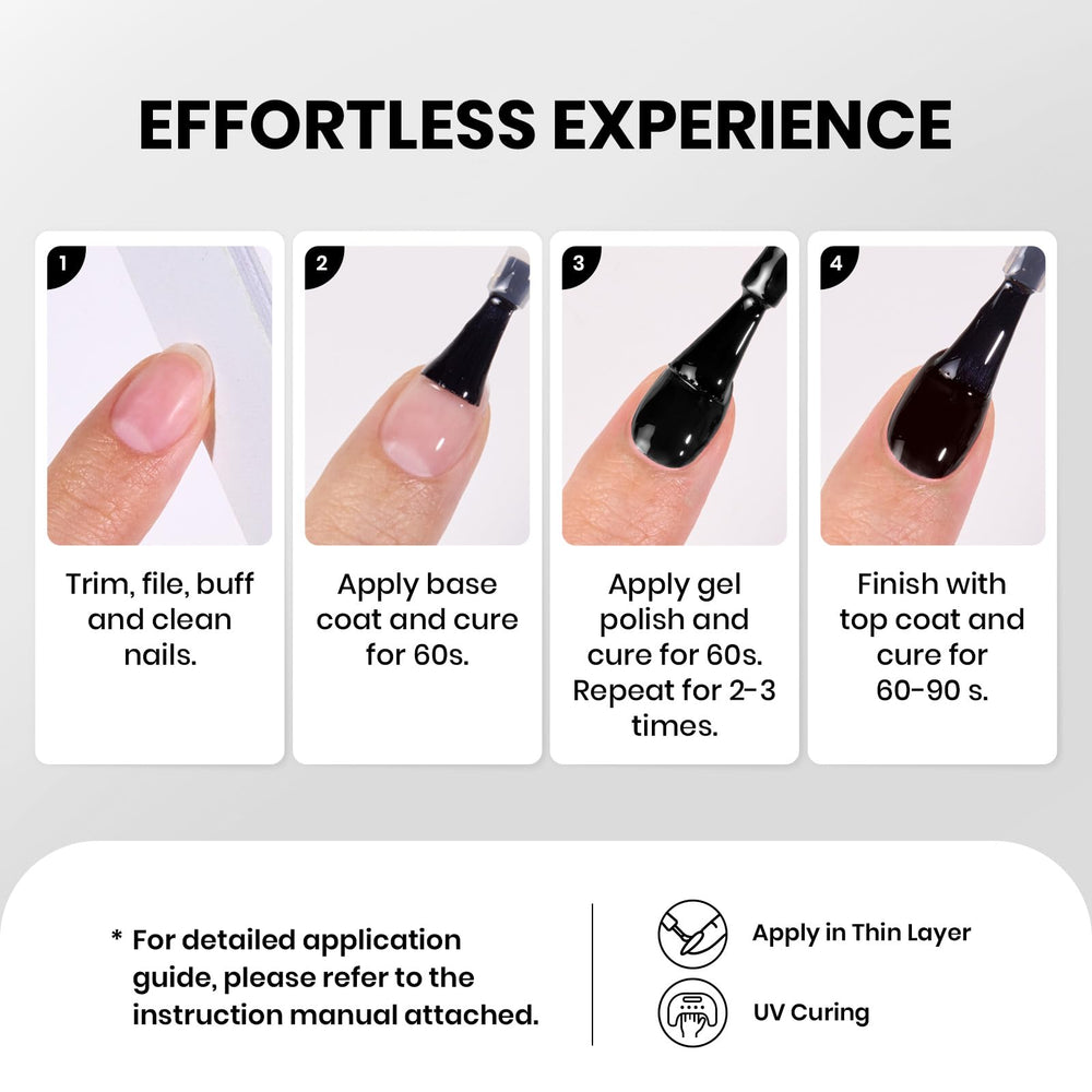 Beetles Black Gel Polish compatible with base and top coats for best results.
