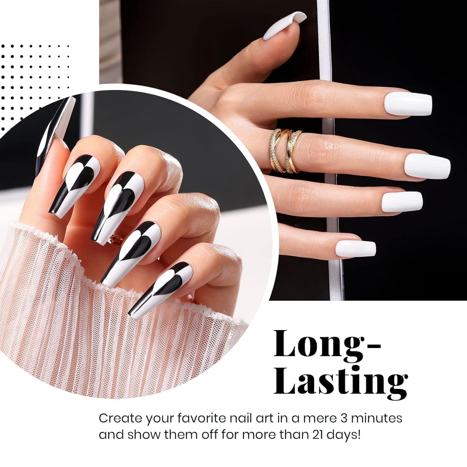 Beetles Black White gel polish colors showcase bold contrast for stylish nail art.