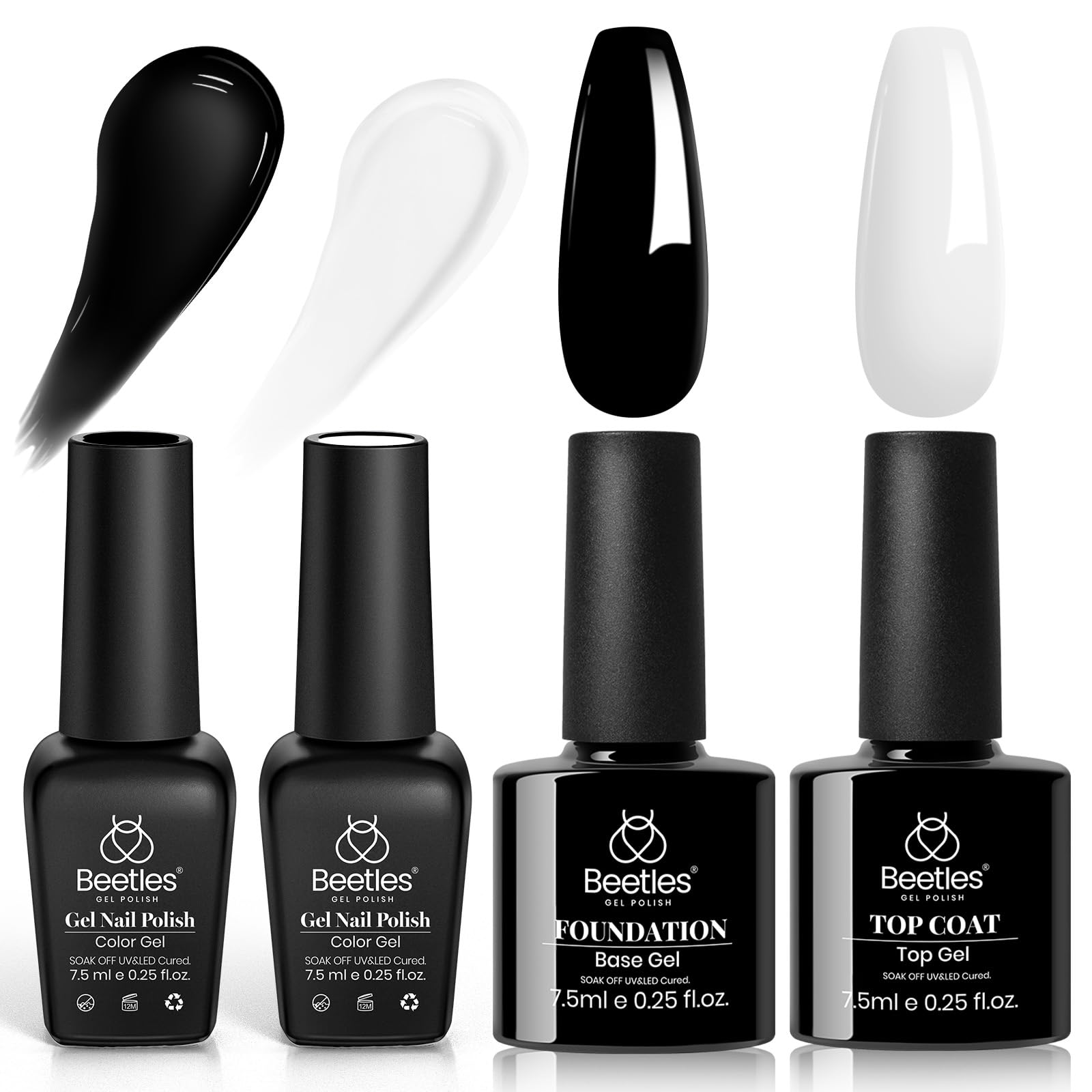 Beetles Black White Gel Polish Kit front view for at-home salon-quality nails.