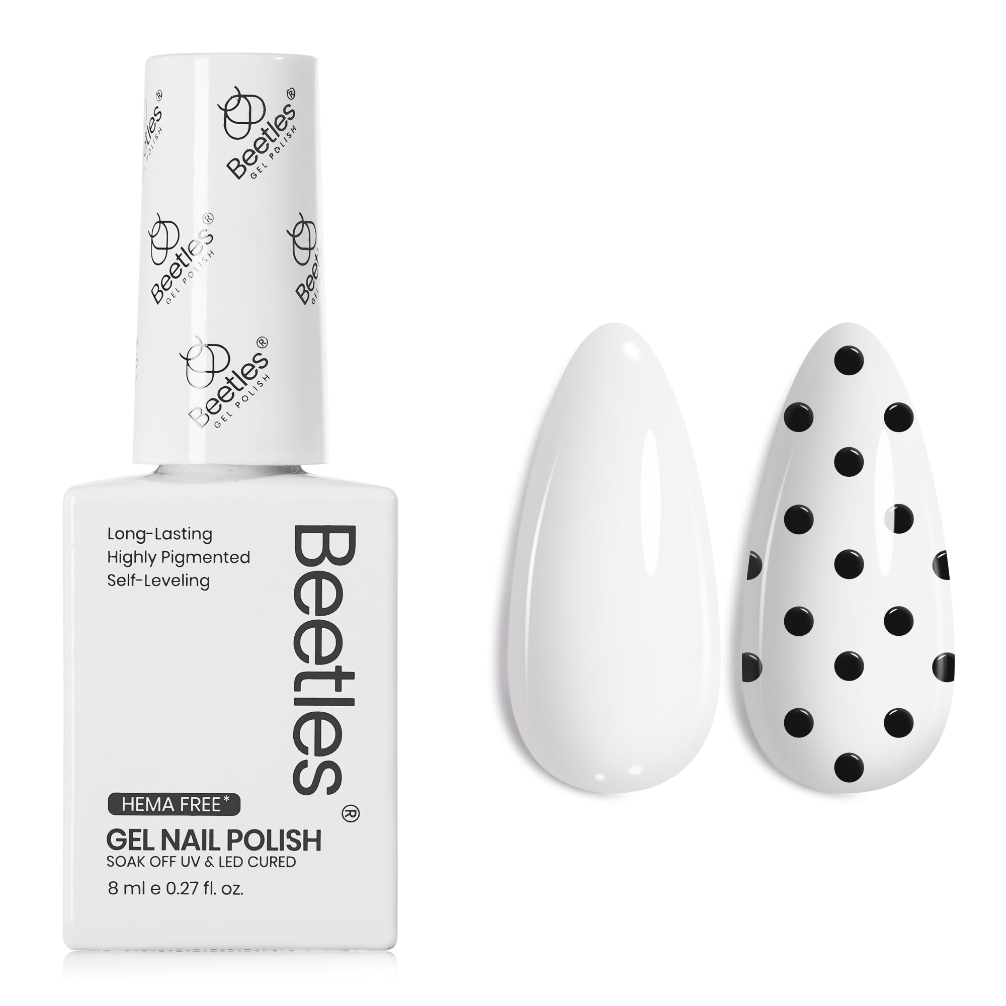 Beetles White Gel Polish: botella blanca para un color puro y elegante.