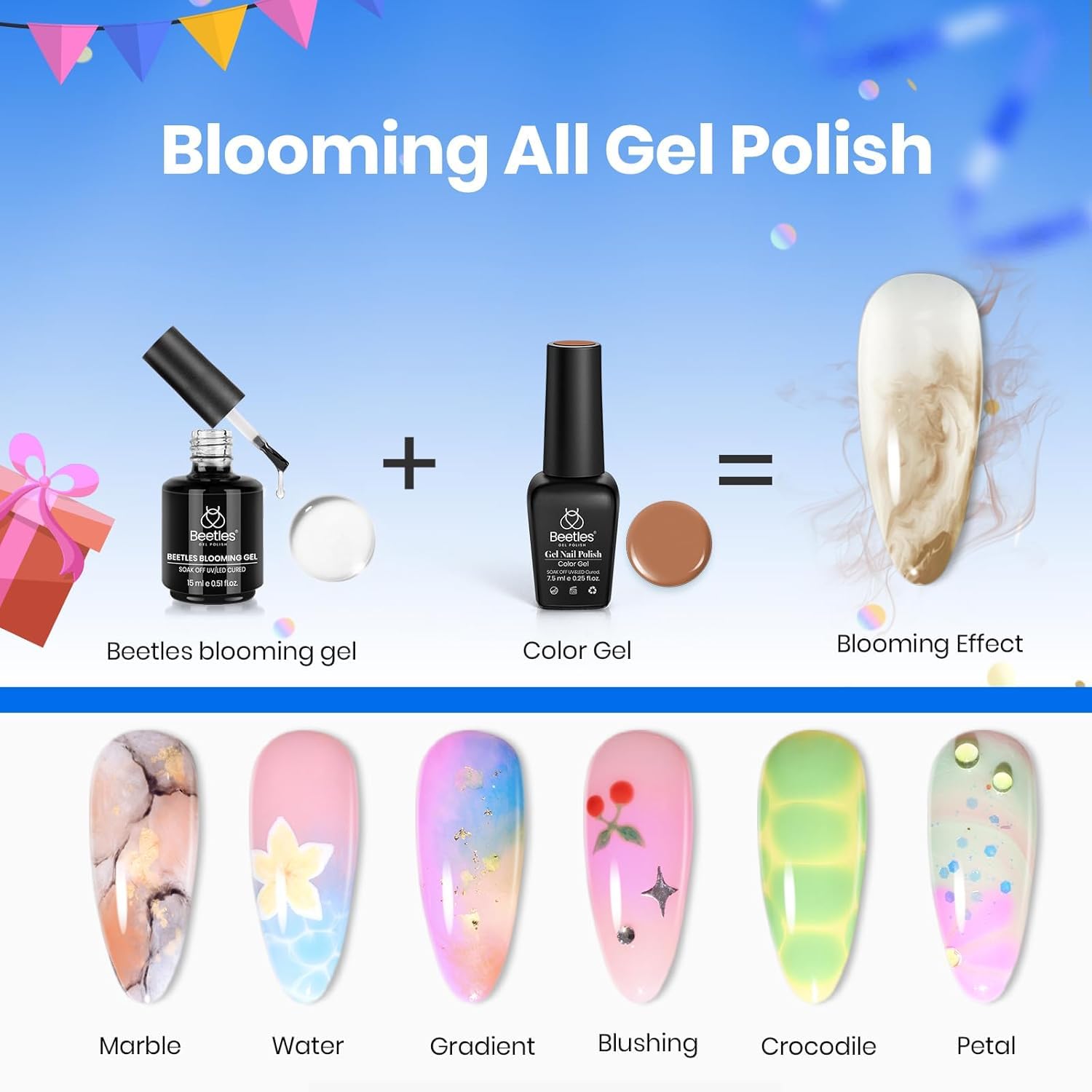 Beetles Blooming Gel para piedra natural, texturas sutiles sin capas pesadas.