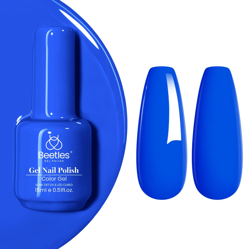 Beetles Blue Gel Nail Polish in electric punk bright blue for bold DIY nails