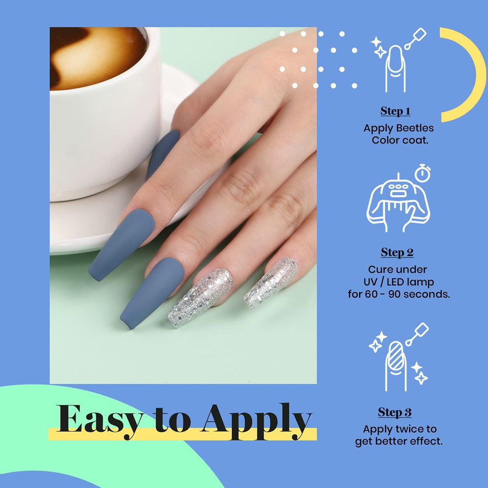 Beetles blue gel nail polish under UV lamp cures quickly.