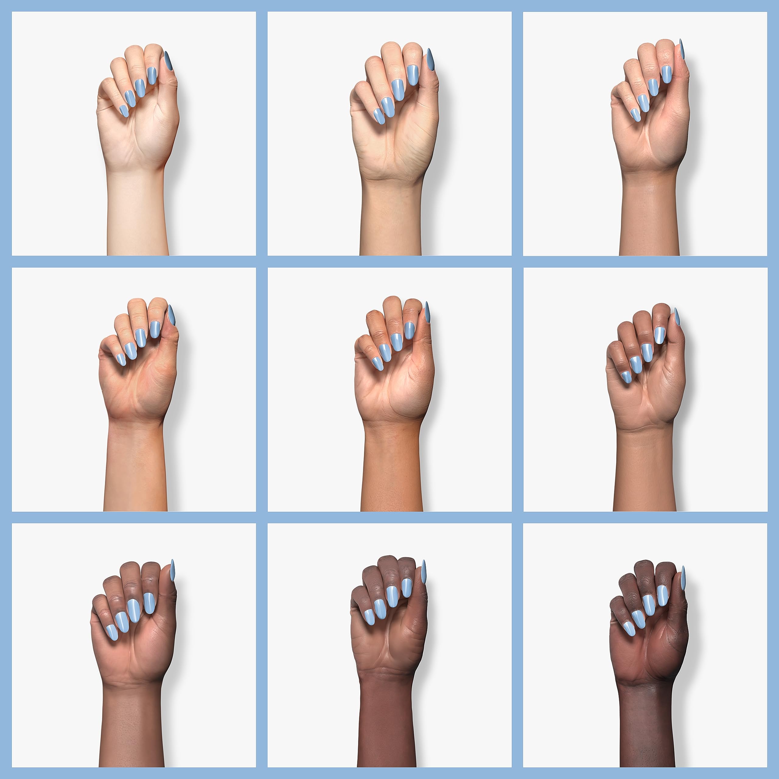 Beetles Blue Gel Polish on nails delivering long-lasting color at home