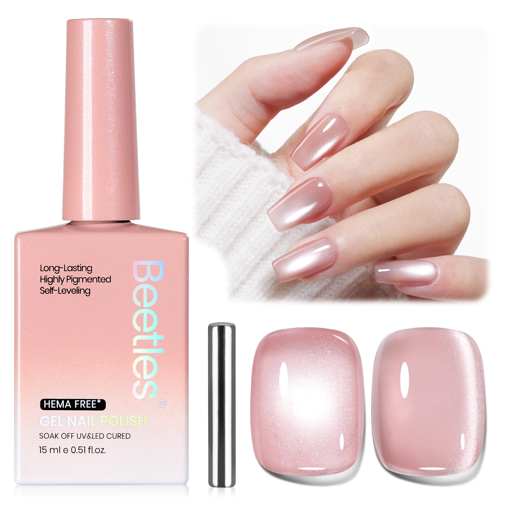 Beetles Blushing Haze Pink Cat Eye gel polish bottle with magnetic glow.