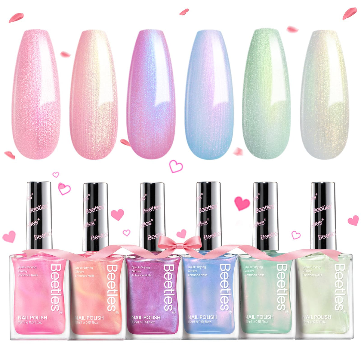 Beetles Brillo Sirena rosa perla para uñas, acabado suave
