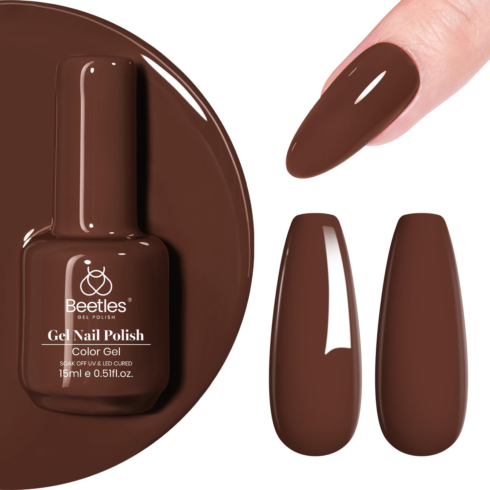 Beetles Brown Gel Nail Polish 15ml bottle with long-lasting shine for nails