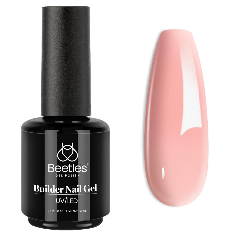 Beetles Gel Builder 15ML en rosa nude, botella para uñas duraderas.