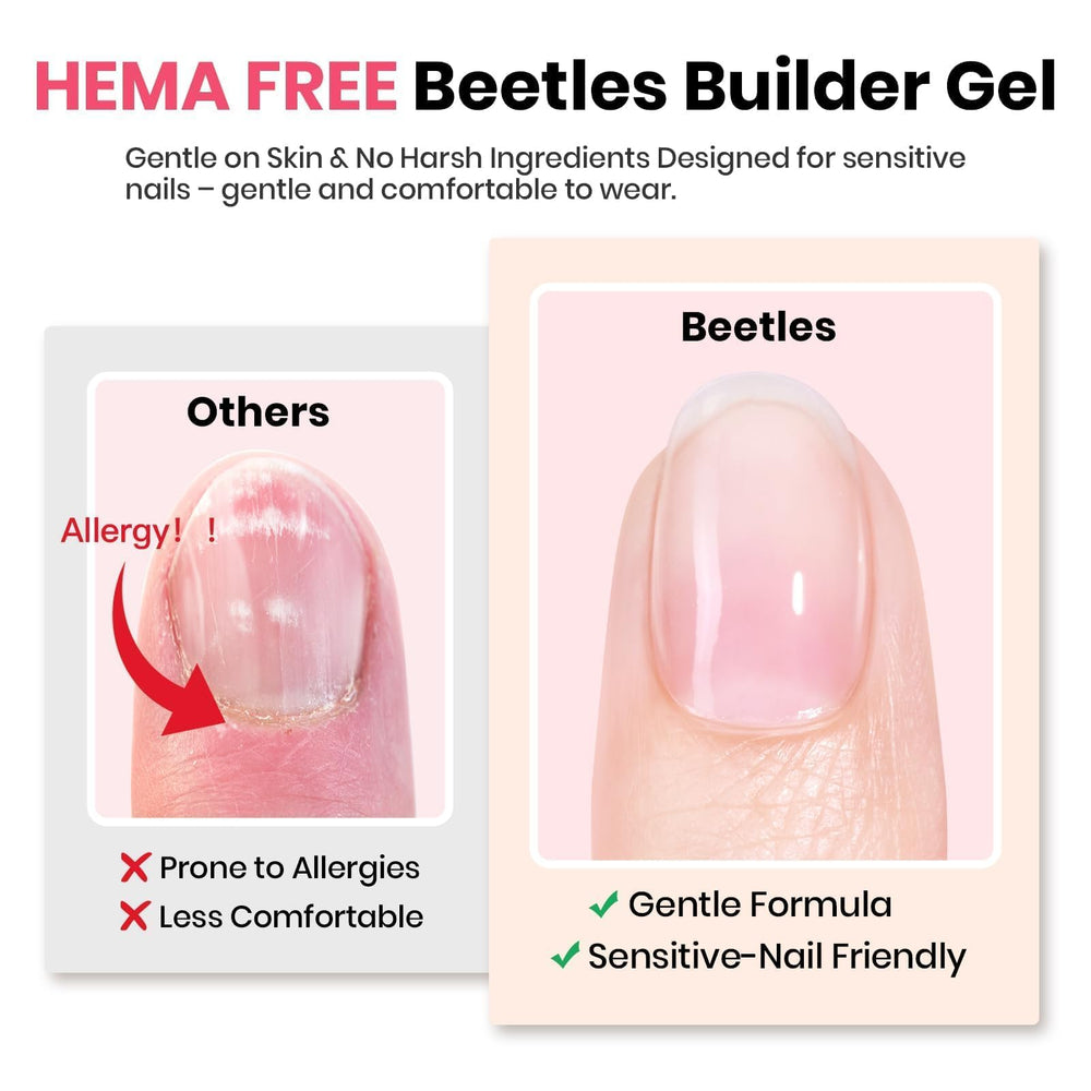 Beetles Builder Gel 8-in-1 application highlights versatile nail building options.