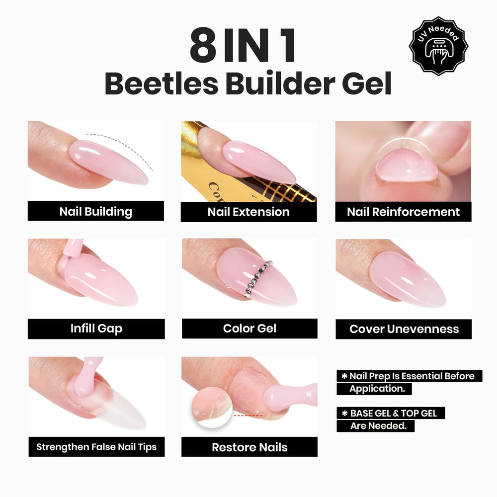 Beetles Builder Gel aplicación-pincel muestra control y adherencia fácil.