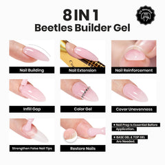 Beetles Builder Gel aplicación-pincel muestra control y adherencia fácil.