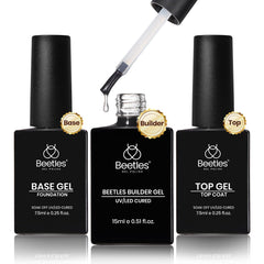 Beetles Builder Gel bote claro para aplicación precisa y acabado natural.