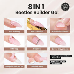Beetles Builder Gel Caramelo Nude durante la aplicación para apex estable.