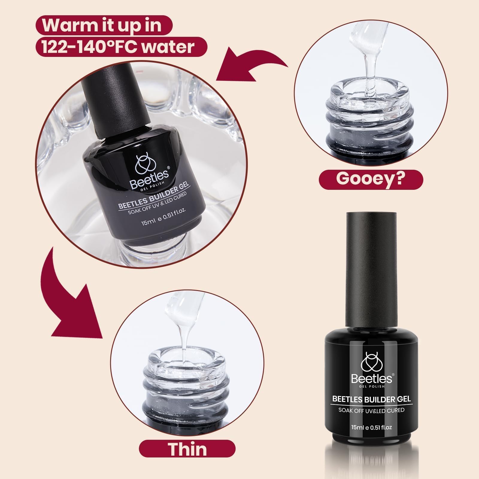 Beetles Builder Gel Garnet Glow, ideal para proyectos caseros de uñas con resultados profesionales.