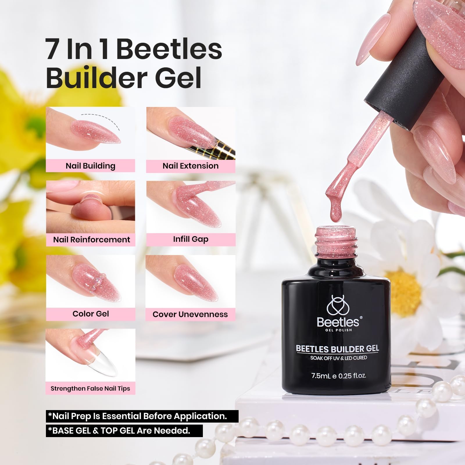 Beetles Builder Gel Set, apice natural, extensión de uñas más estable.