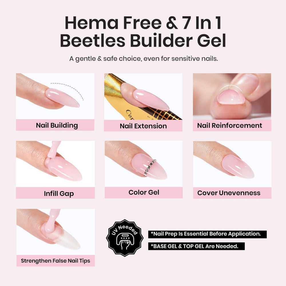 Beetles Builder Gel Set sin HEMA, ideal para piel sensible.