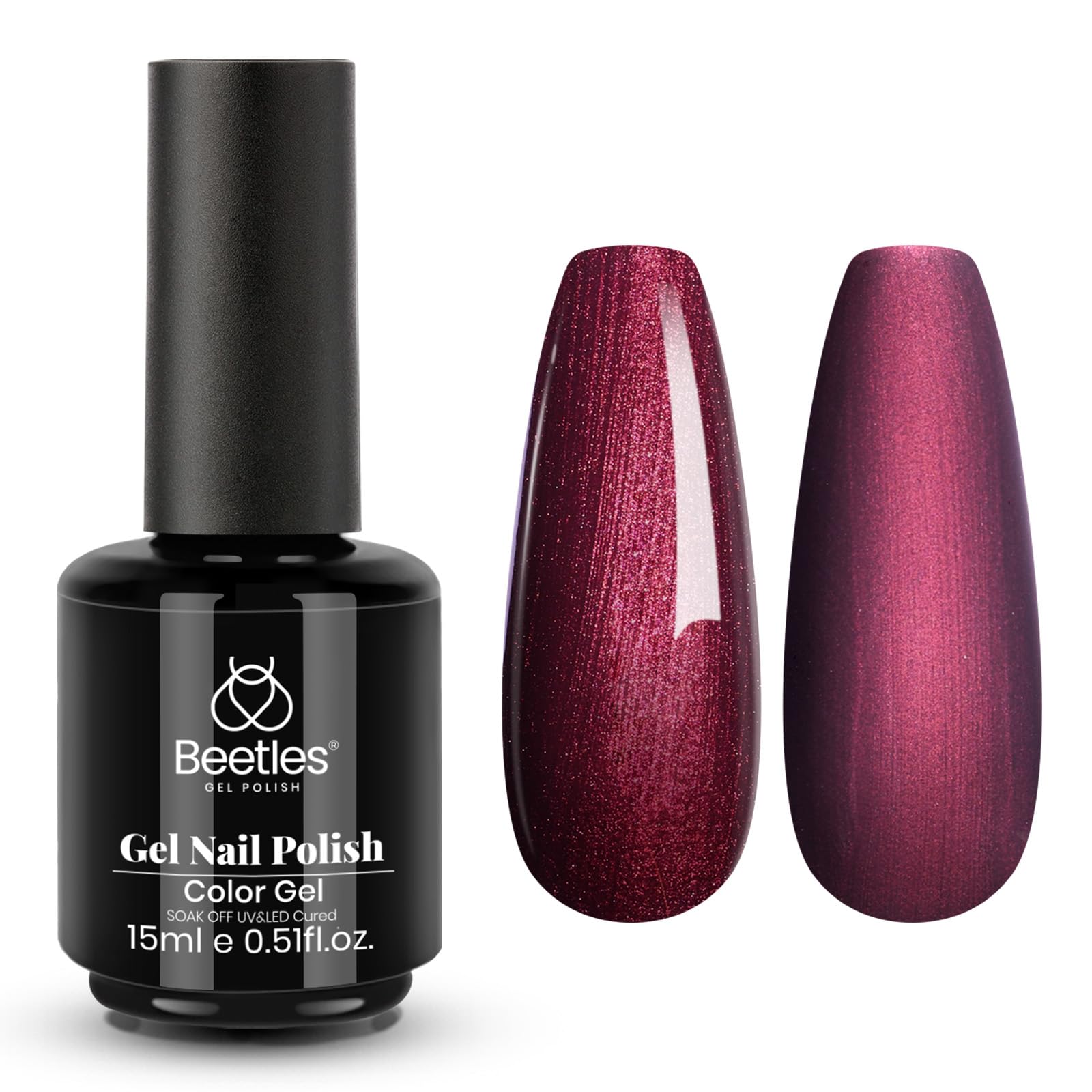 Beetles Burgundy Glitter Gel muestra brillo duradero para uñas