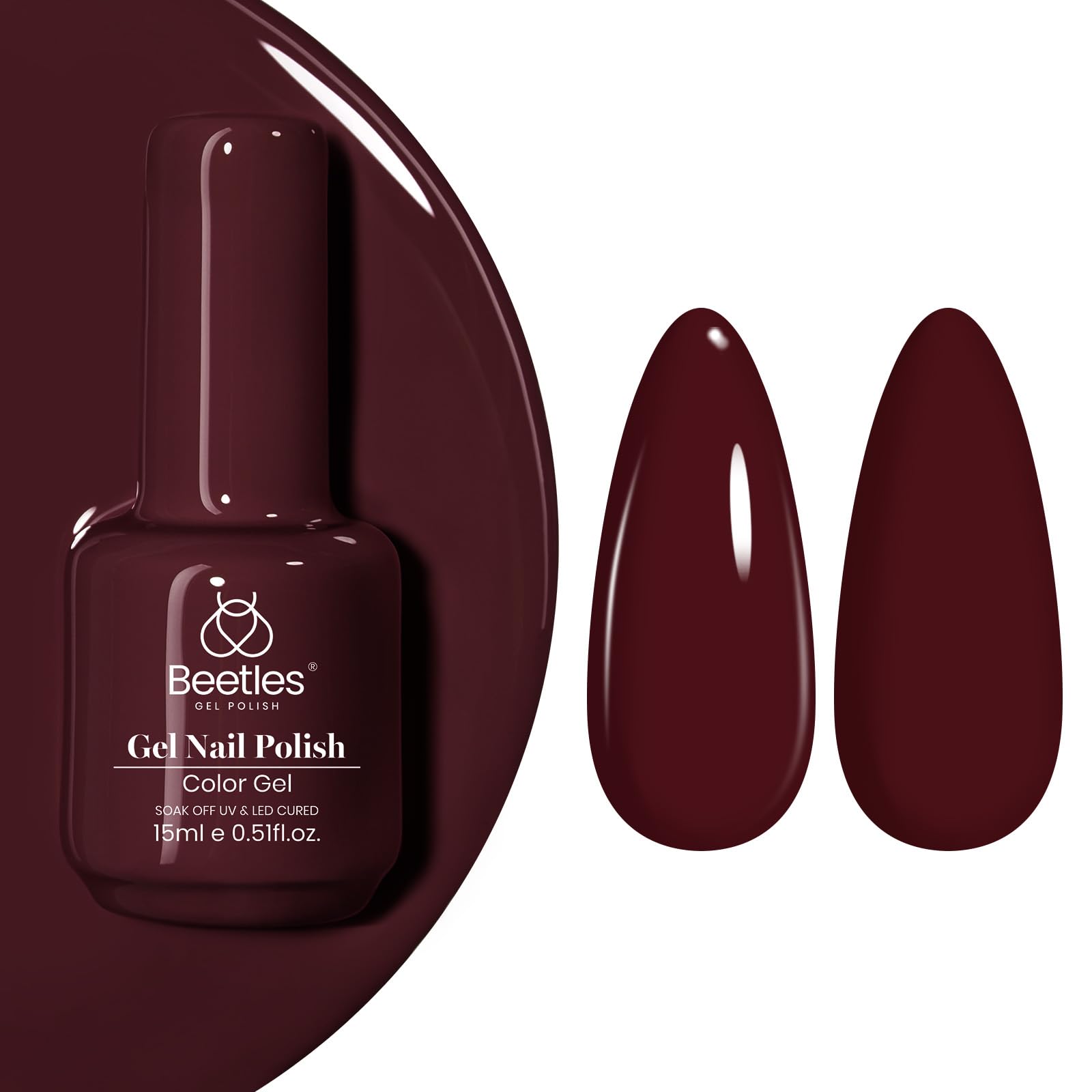 Beetles Burgundy Red Gel Polish bottle cap close-up showing vibrant shade.