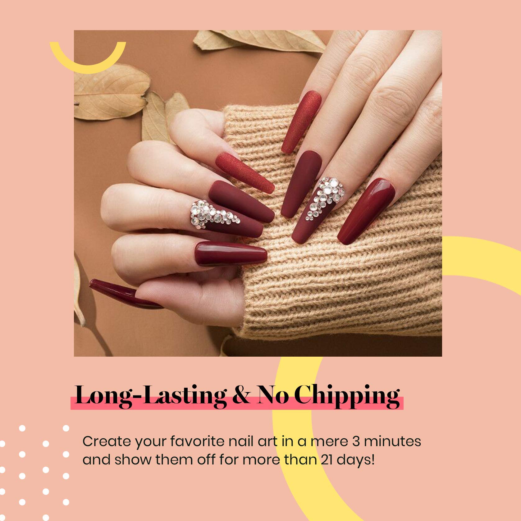 Beetles Burgundy Red gel on nail demonstrates chic at-home manicure.