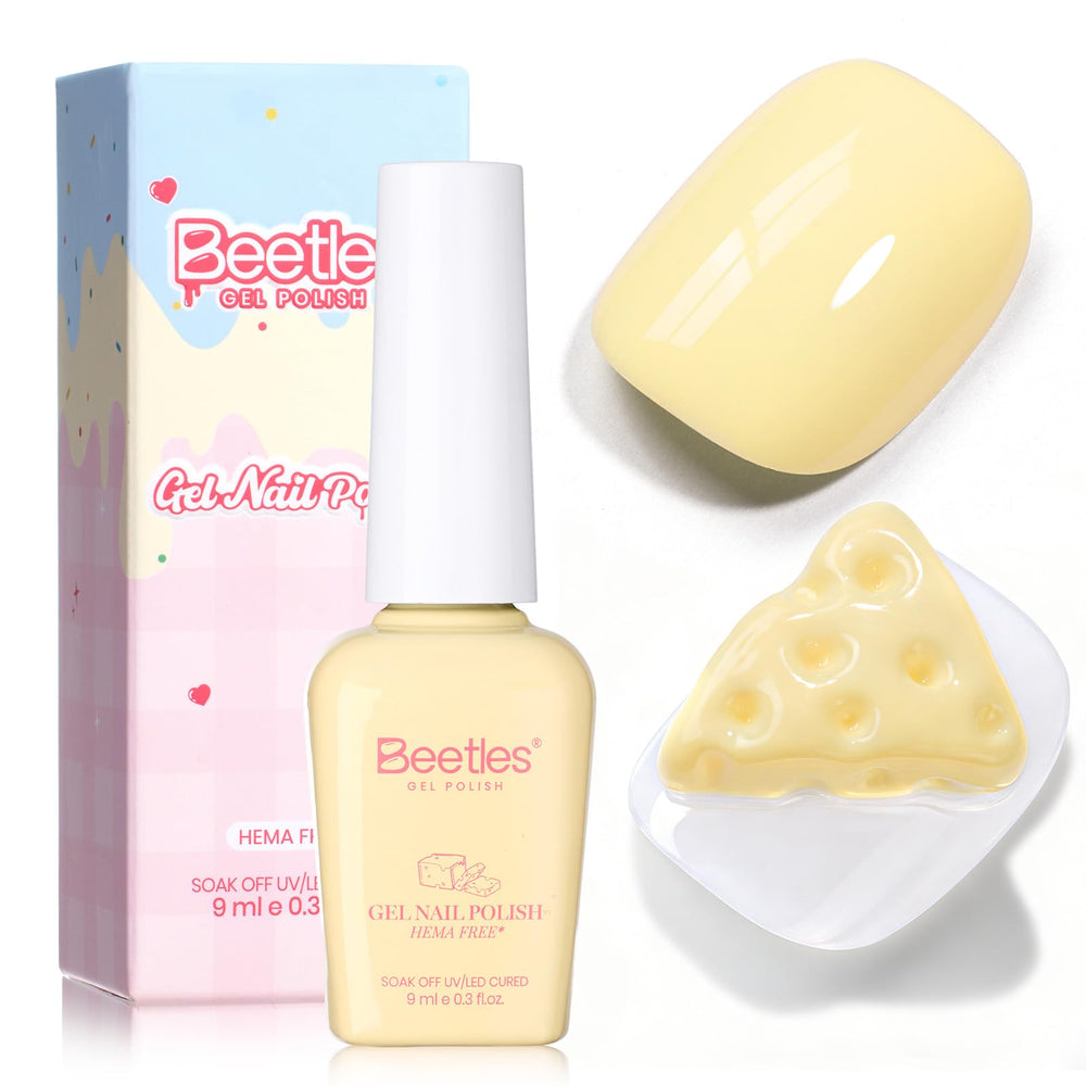 Beetles Butter Yellow gel polish bottle with color-matched cap for quick reference