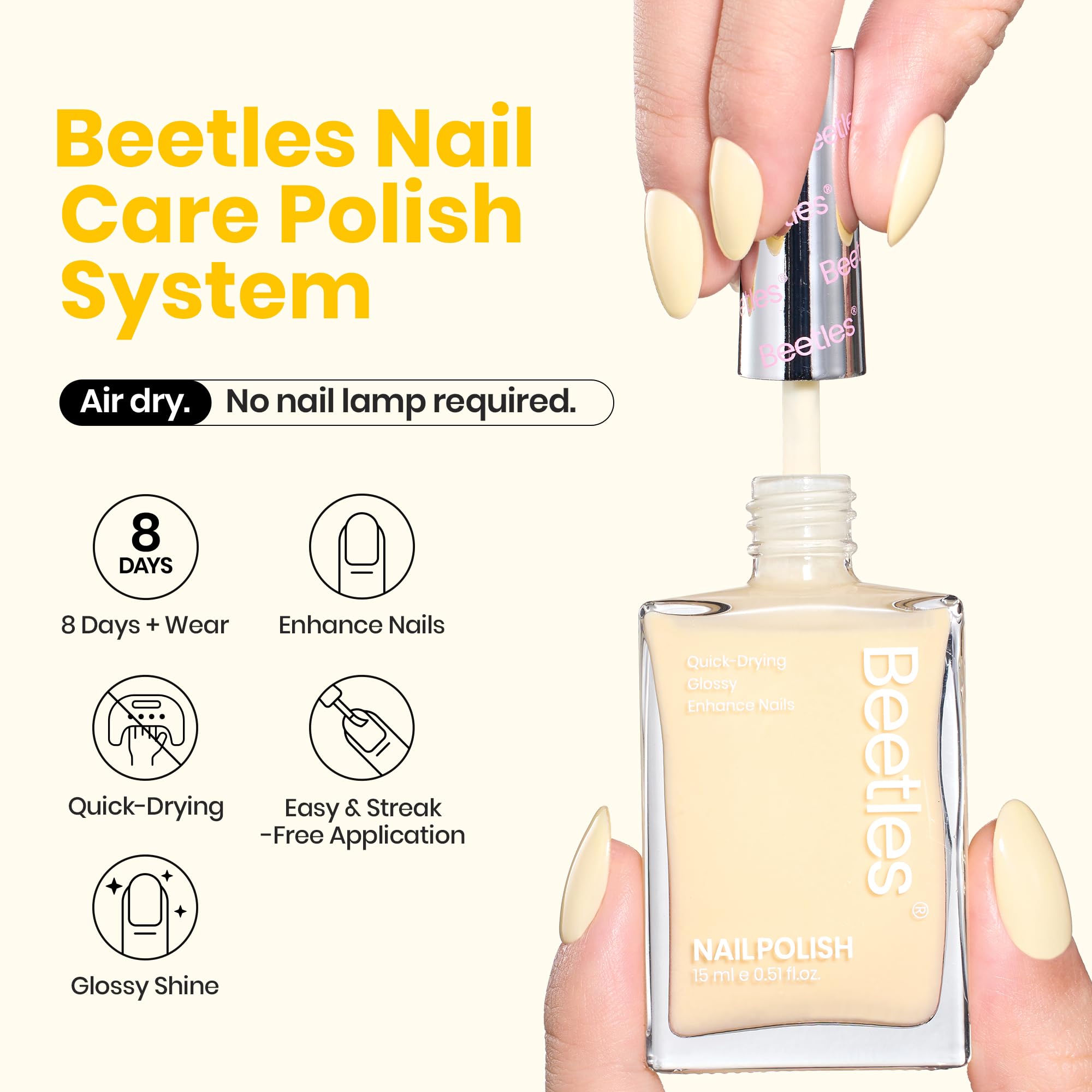 Beetles Butter Yellow brush applying soft yellow color for quick-dry manicure