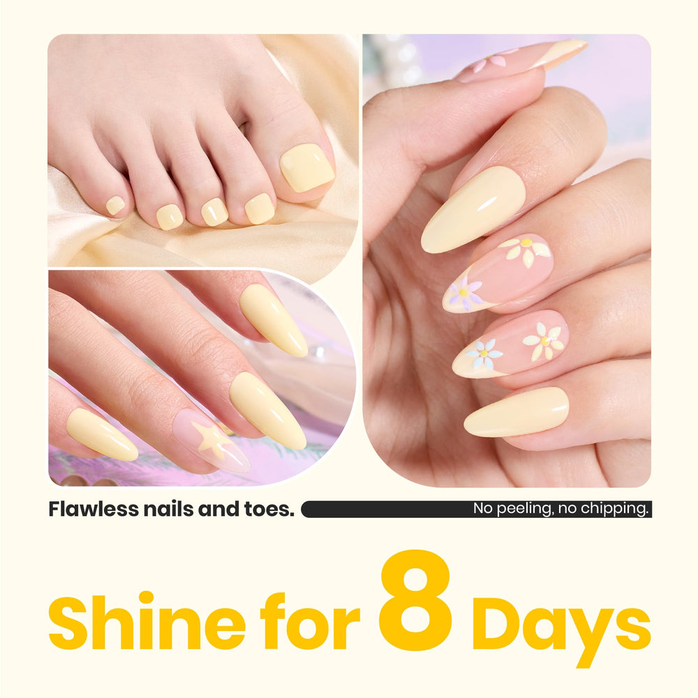 Beetles Butter Yellow on nails displaying high-gloss spring manicure