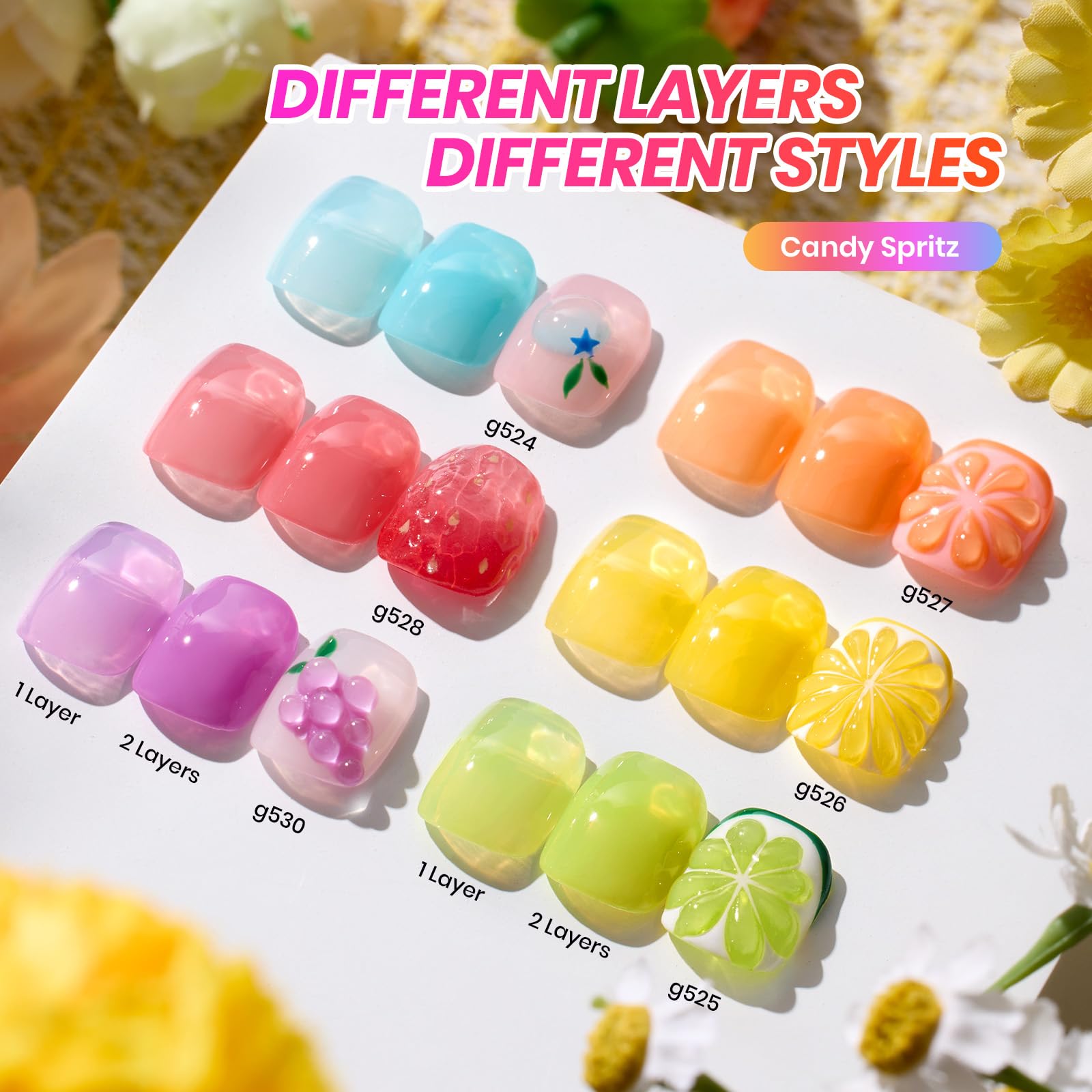 Six pastel Jelly Polish colors from Beetles Spritz displayed as swatches