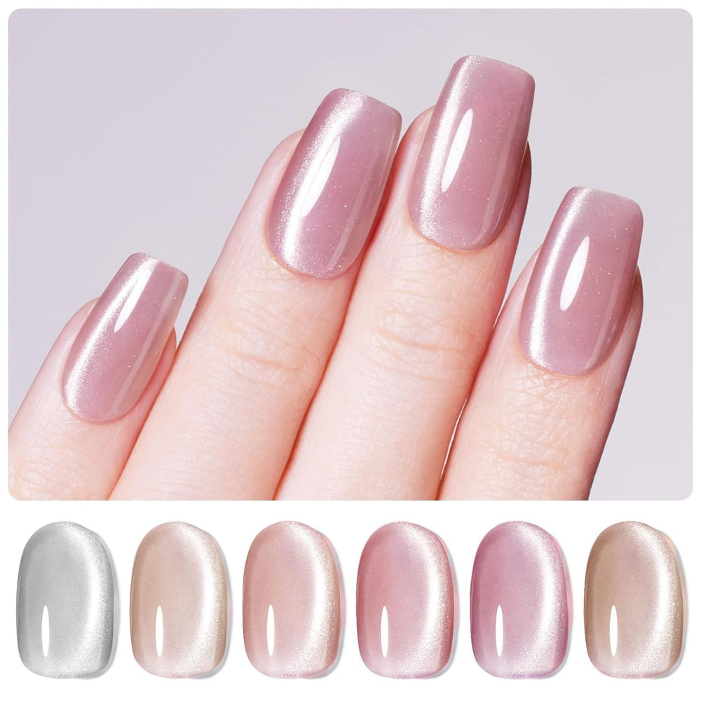 Beetles esmalte ojo de gato tono piel con reflejo suave, ideal para estilos elegantes.