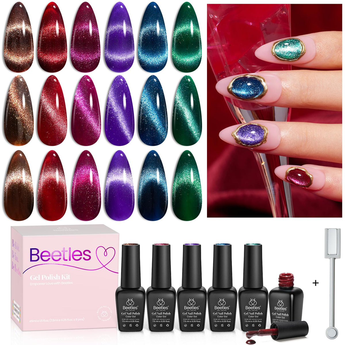 Beetles Set ojo de gato rojo para uñas brillantes y duraderas