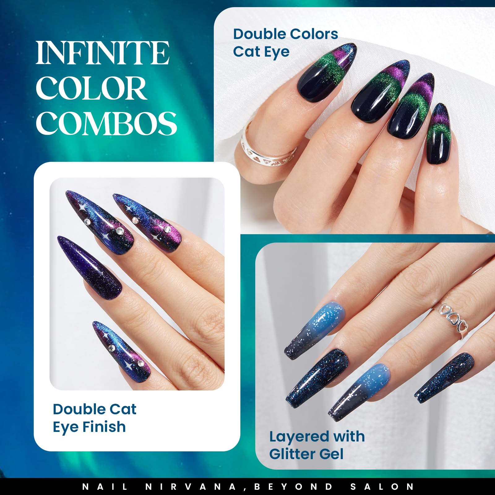 Beetles Cat Eye Gel Polish Set glossy top coat delivers lasting shine