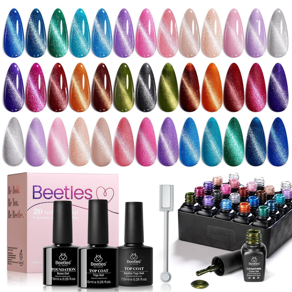 Beetles Cat Eye color palette for versatile nail looks with sparkling finishes.