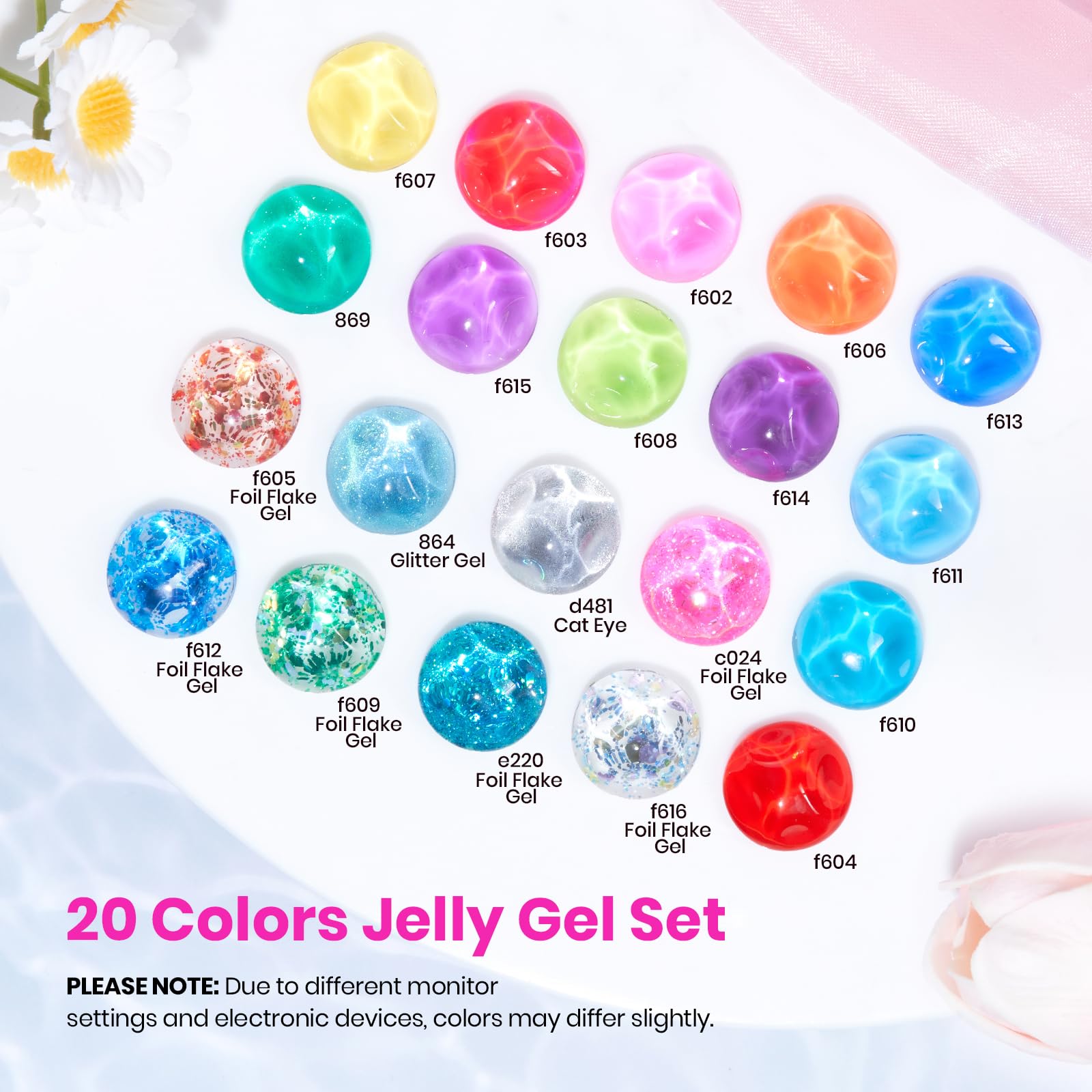 Beetles jelly gel nail polish set with cat eye neon glitter creates bold, eye-catching nails.
