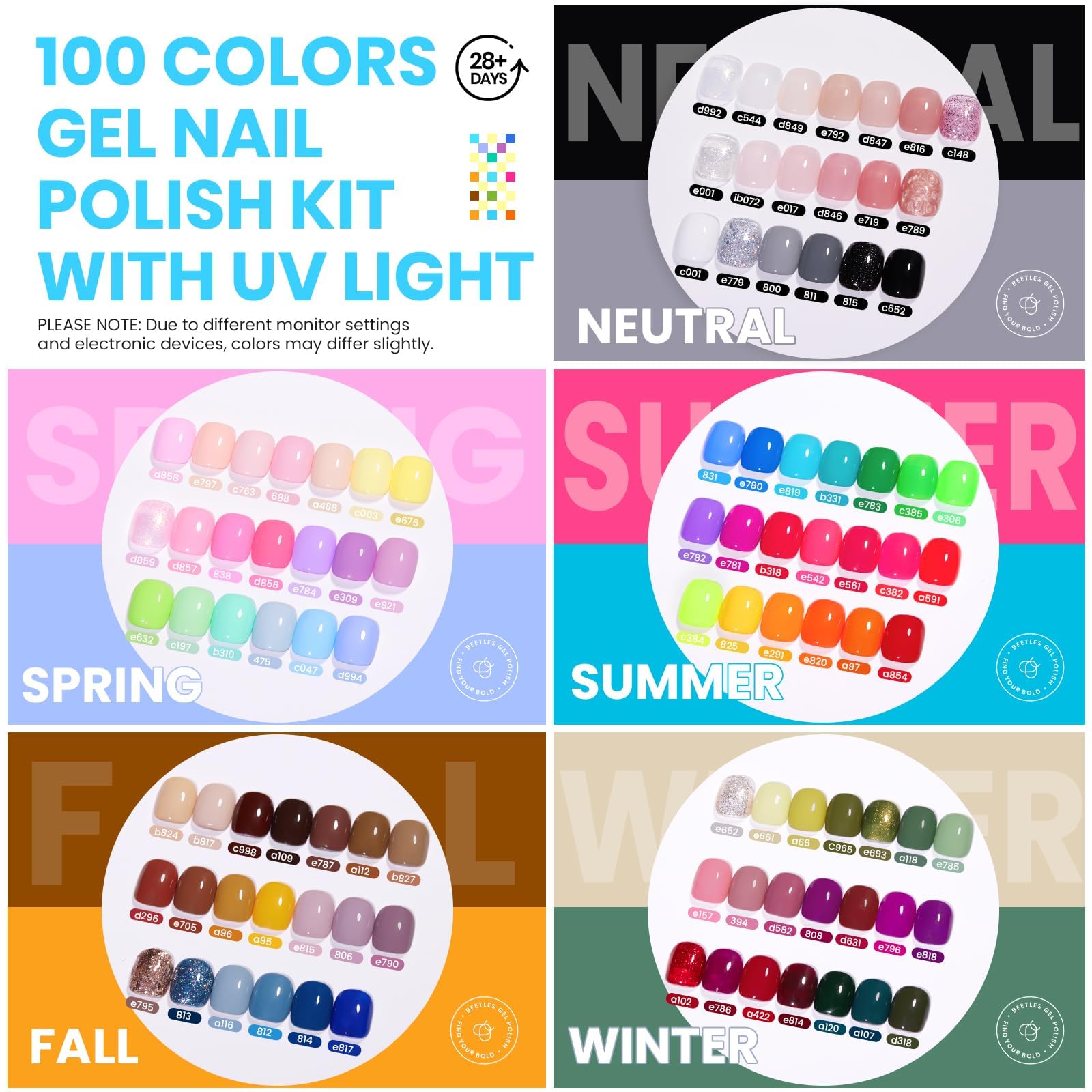 Beetles 100-color gel collection offering seasonal style options