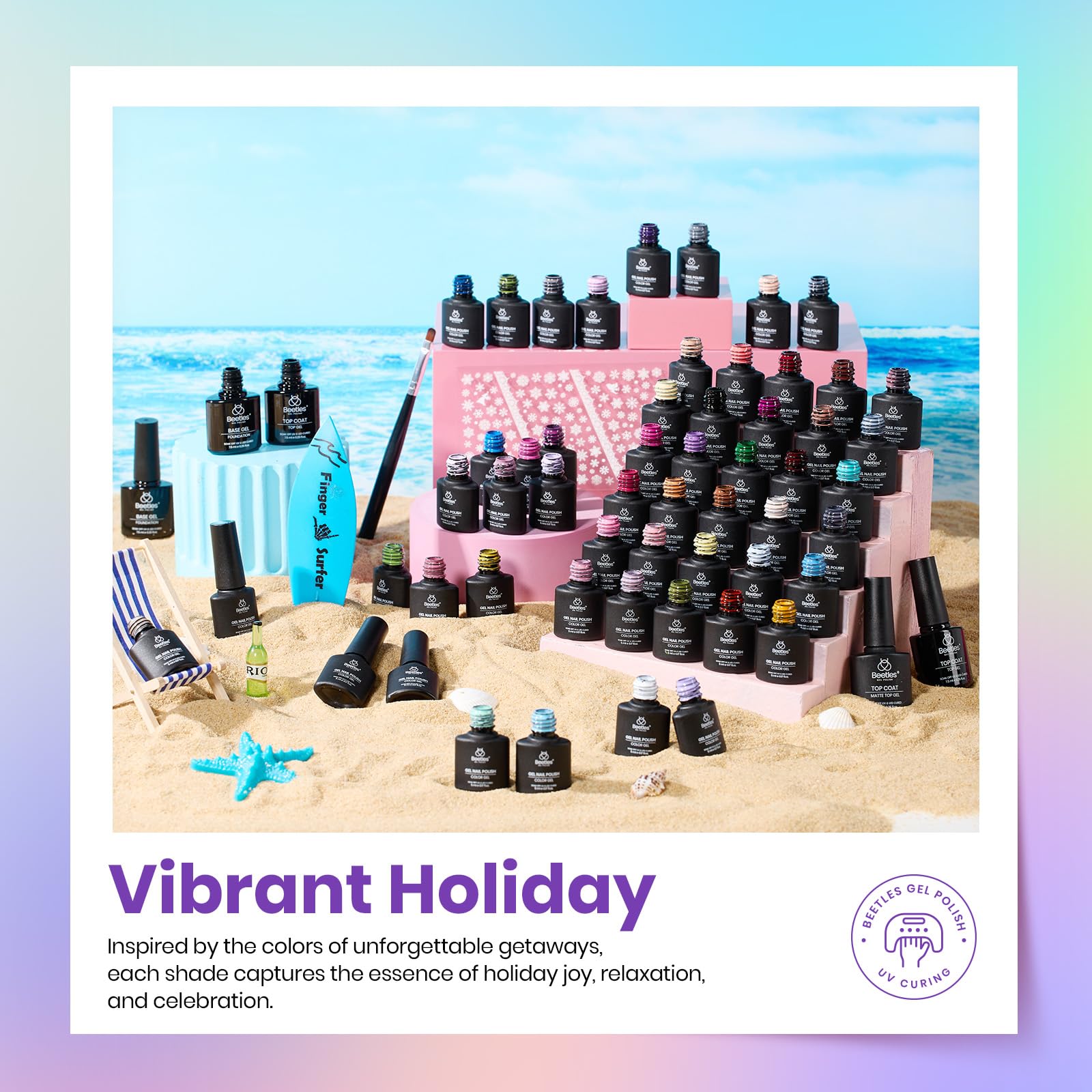 Beetles color assortment palette highlights pastel, glitter, and bold shades.