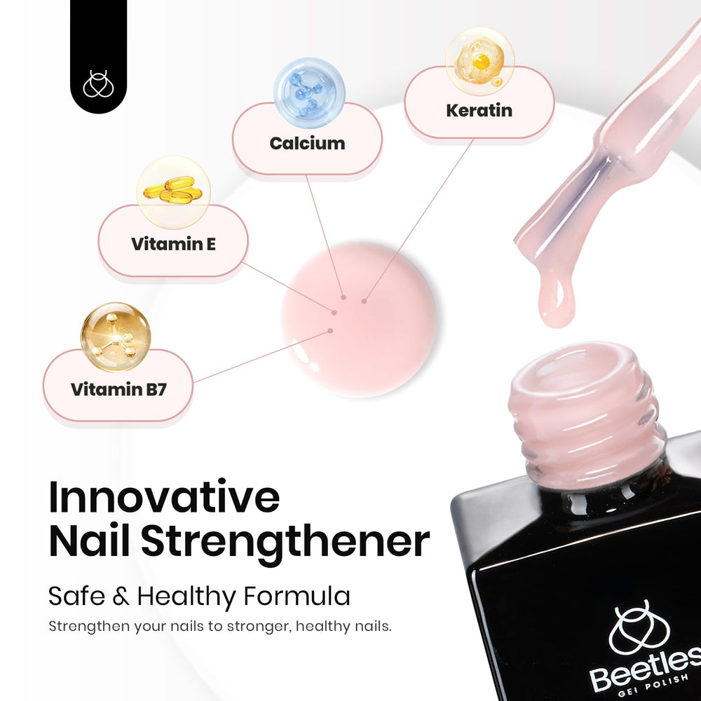 Base nude gel Beetles en tono rosado suave para uñas naturales y elegantes.
