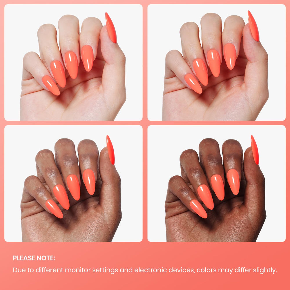 Beetles coral orange gel polish brush stroke demonstrates smooth application.
