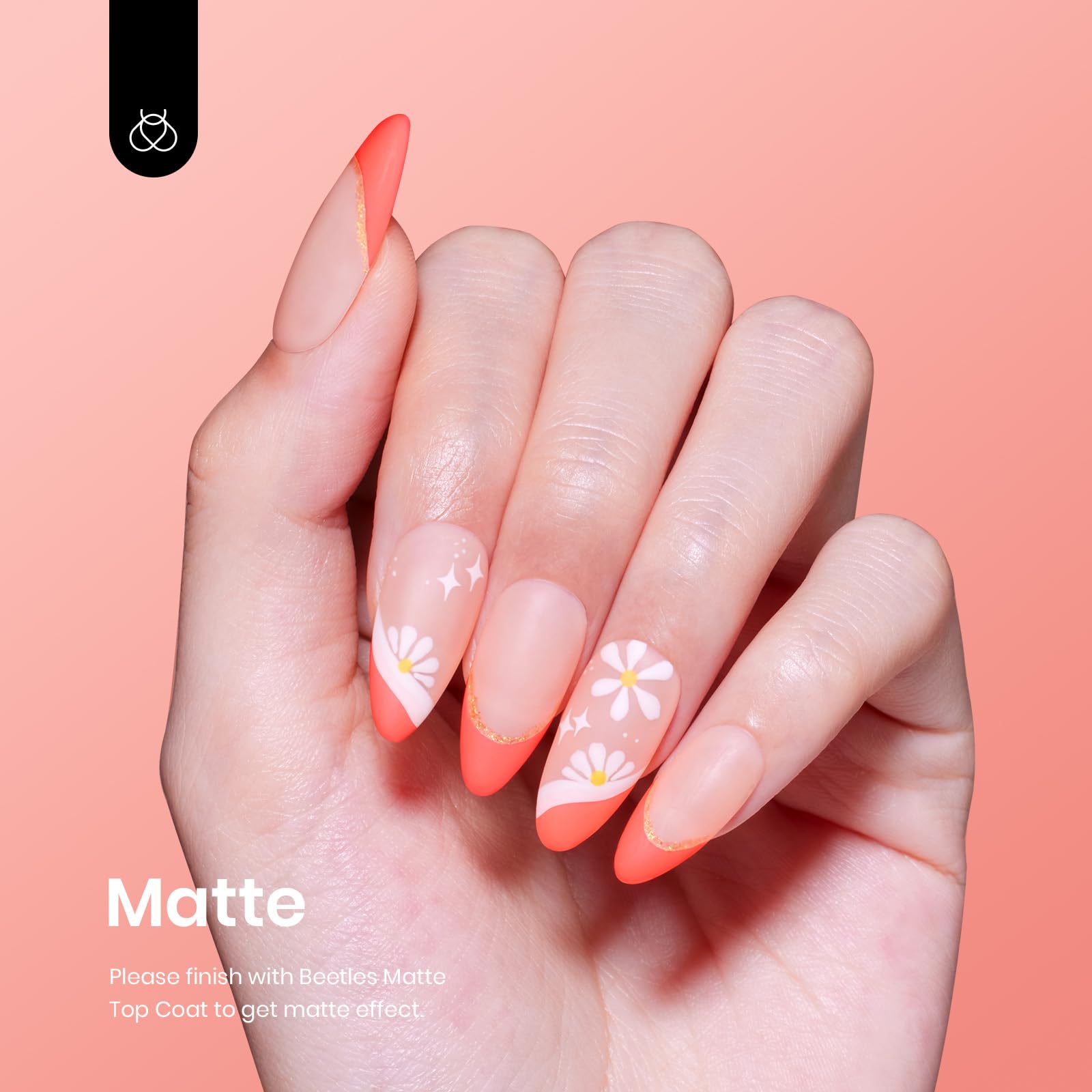 Beetles coral orange gel polish packaging highlights an eco-conscious formula.