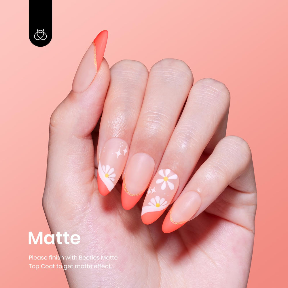 Beetles coral orange gel polish packaging highlights an eco-conscious formula.