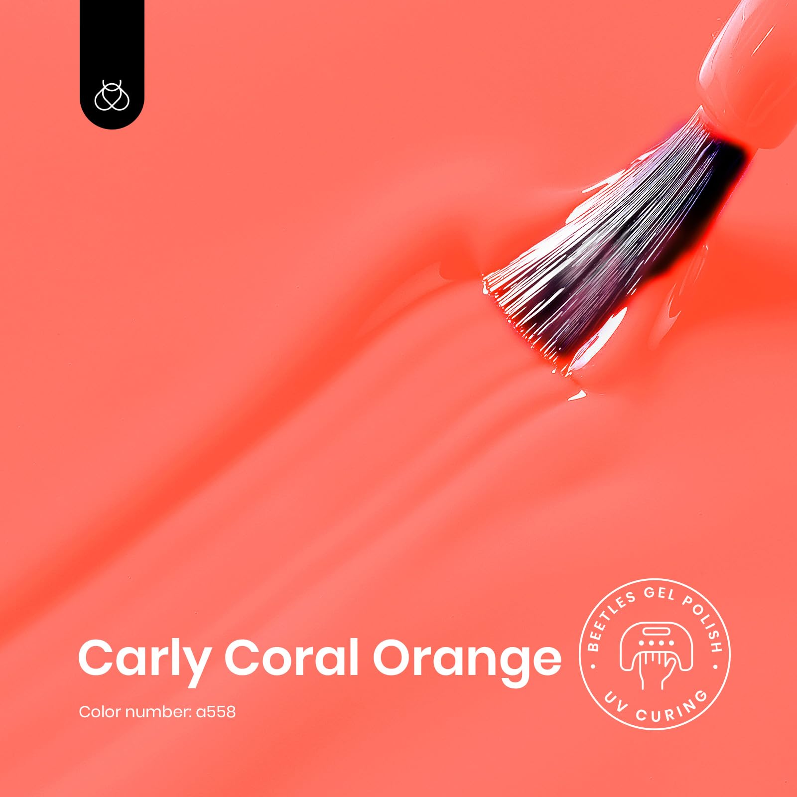 Beetles Coral Orange gel polish swatches display rich color for at-home salon quality.