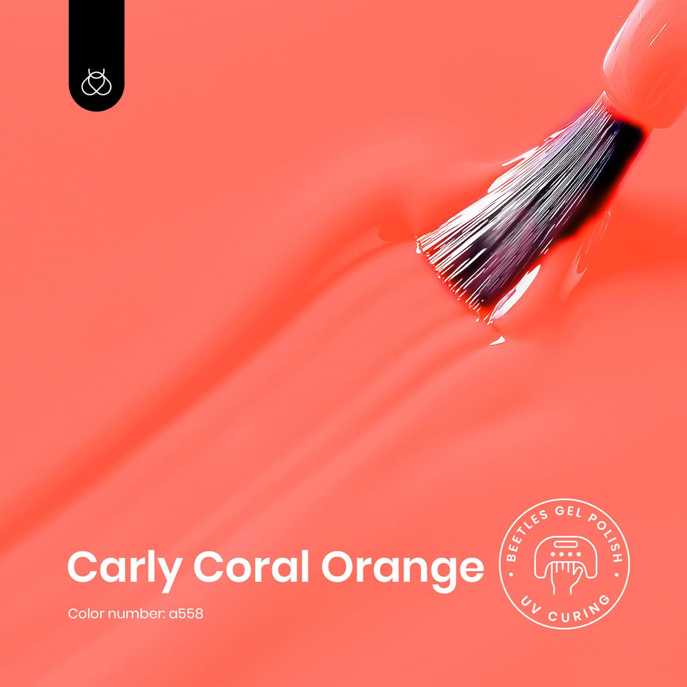 Beetles Coral Orange gel polish swatches display rich color for at-home salon quality.