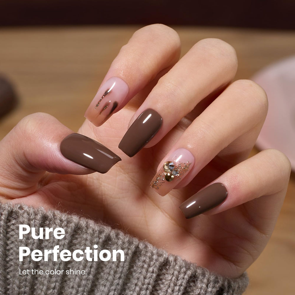 Beetles Dark Brown nail polish showcases rich autumn color for stylish nails.